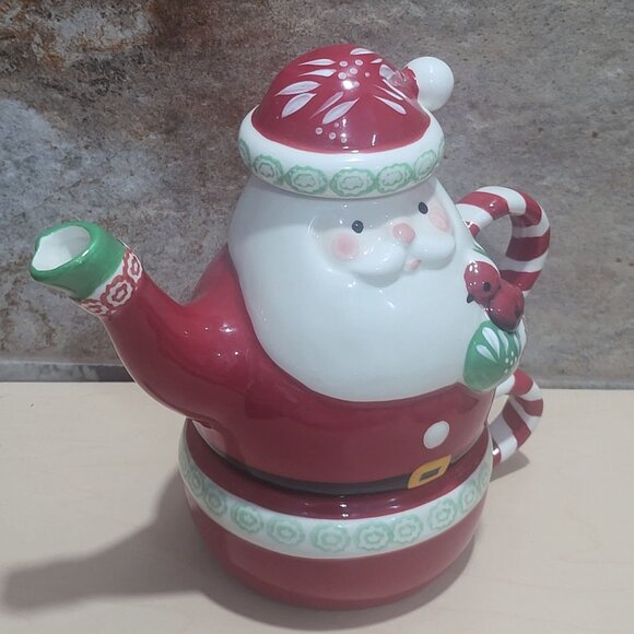 Temptations by Tara 3 Piece Ceramic Stacking Santa Teapot Mug Cup Set - Picture 7 of 12